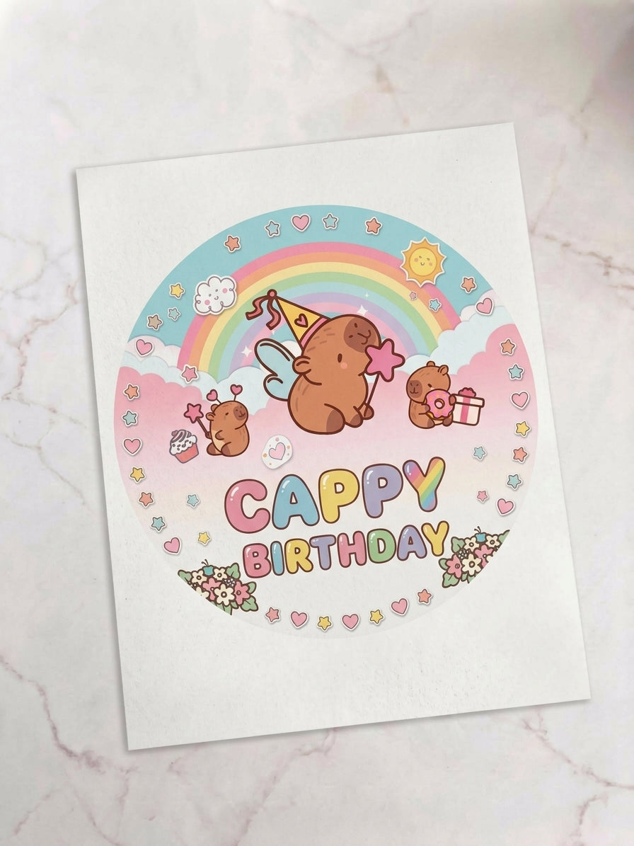 Cappy Birthday Capybara Large Pre-Cut Icing Round
