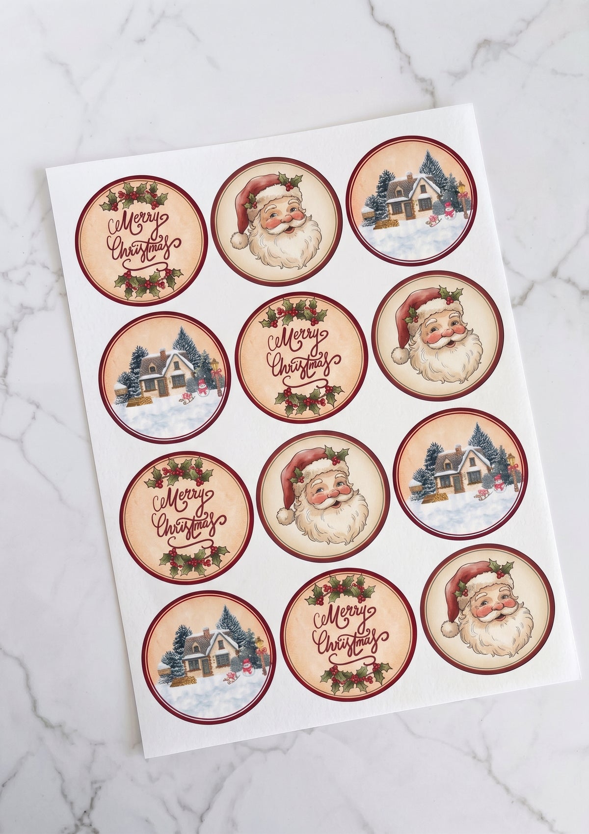 Merry Christmas Vintage Pre-Cut Icing Sheet
