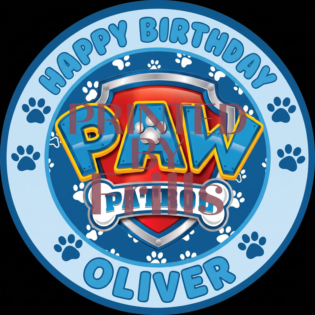Paw Patrol Blue Custom Large Pre-Cut Icing Round