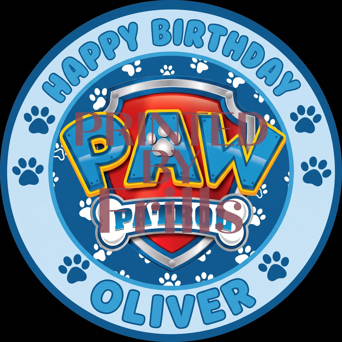 Paw Patrol Blue Custom Large Pre-Cut Icing Round