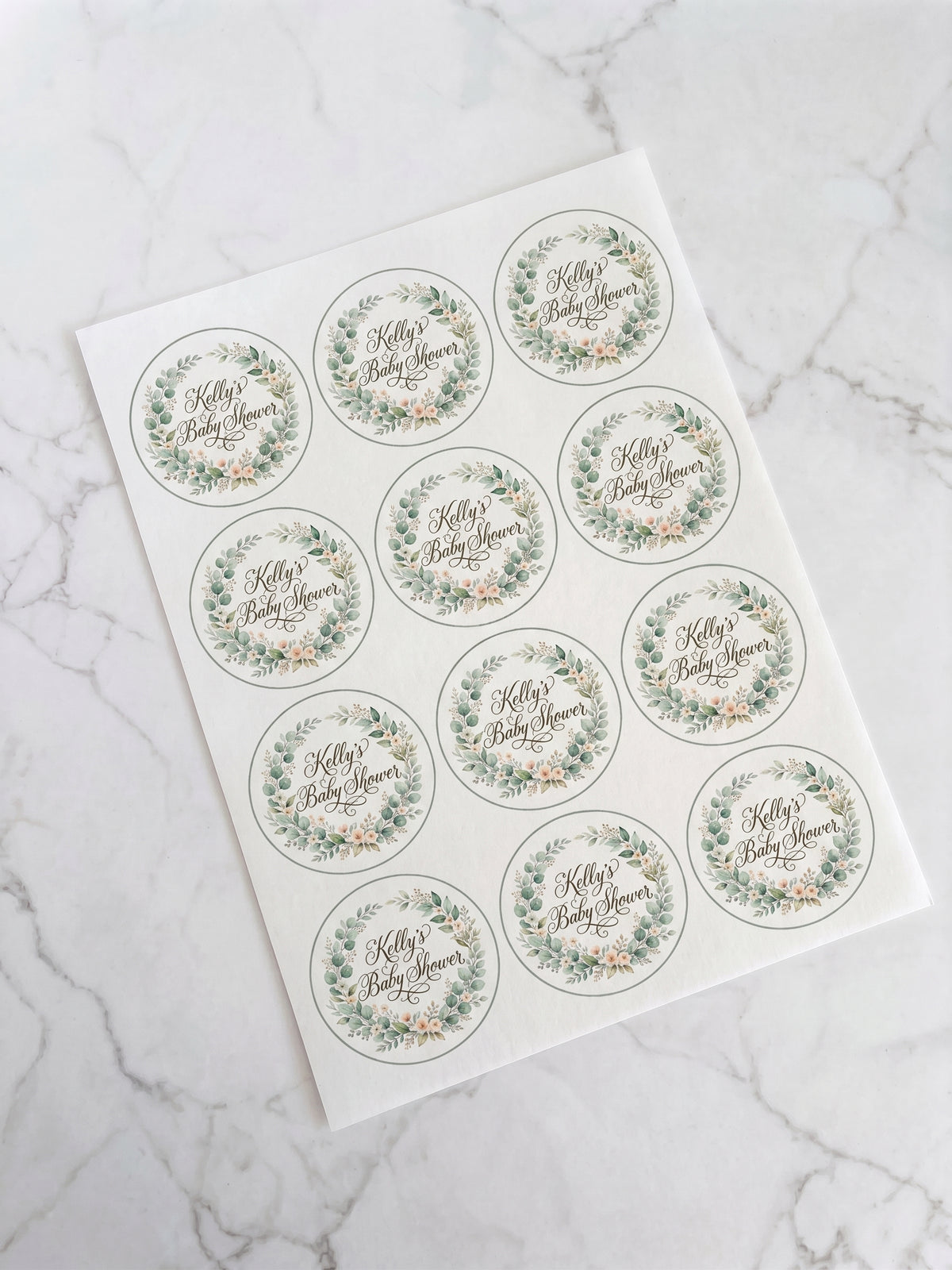 Baby Shower Eucalyptus Custom Pre-Cut Icing Sheet