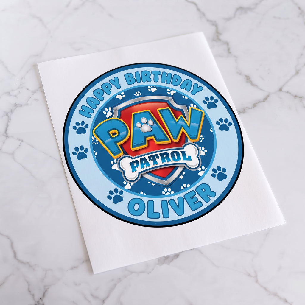 Paw Patrol Blue Custom Large Pre-Cut Icing Round