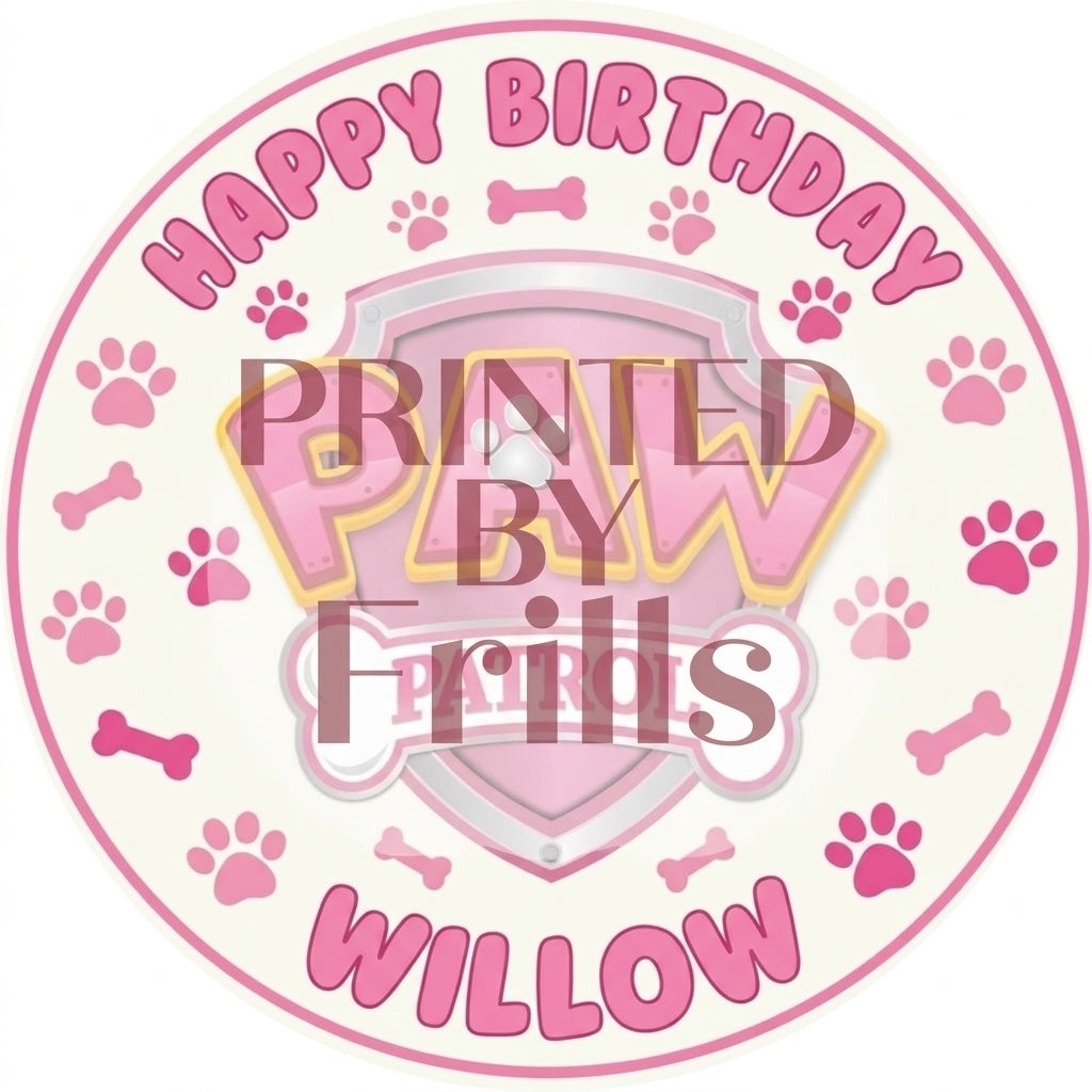 Paw Patrol Pink Custom Large Pre-Cut Icing Round