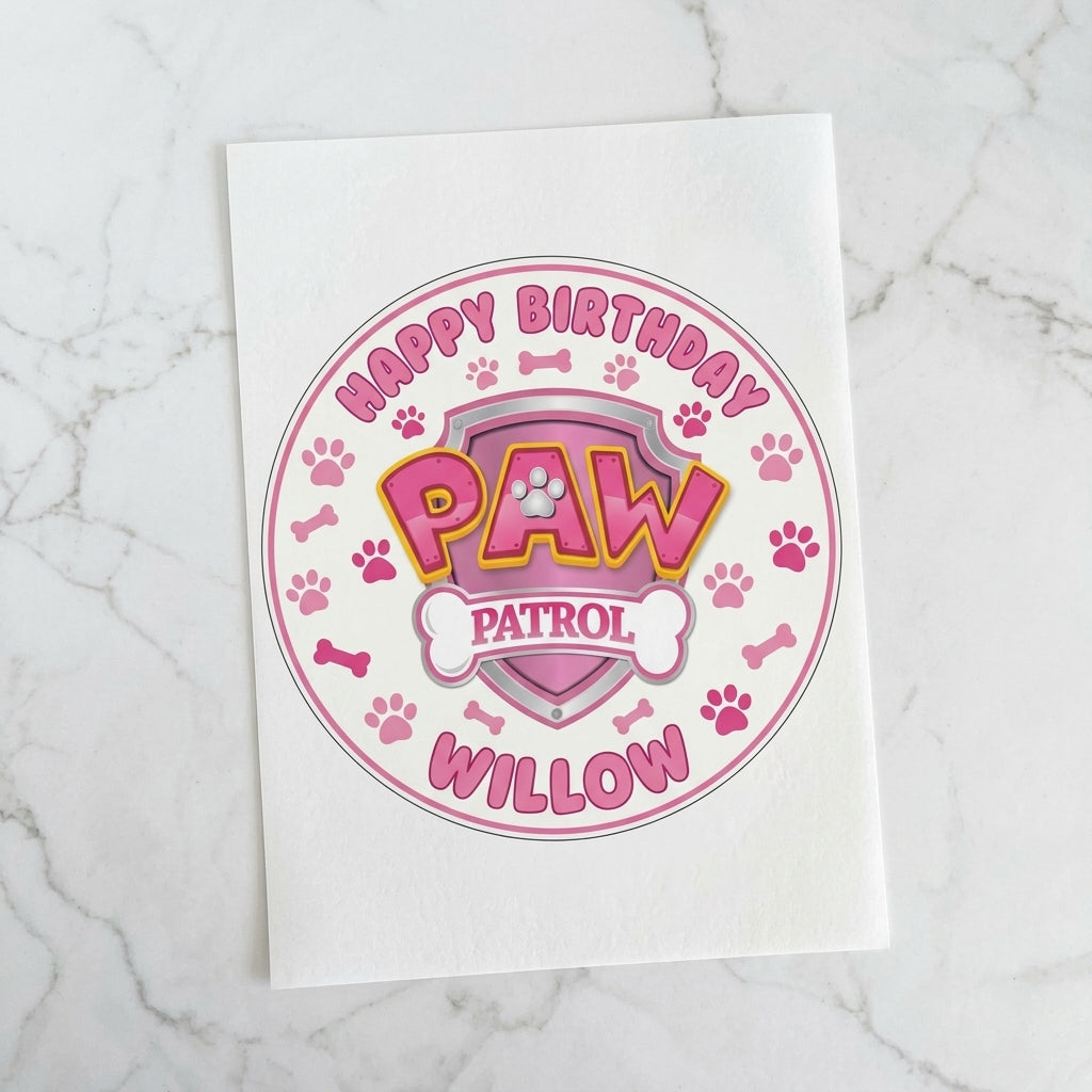 Paw Patrol Pink Custom Large Pre-Cut Icing Round