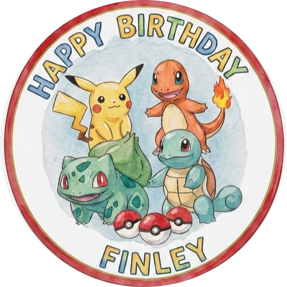 Pokemon Custom Large Pre-Cut Icing Round